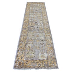 2'9"x9'7" Dove Gray Hand Knotted Afghan Angora Oushak Wool Runner Oriental Rug