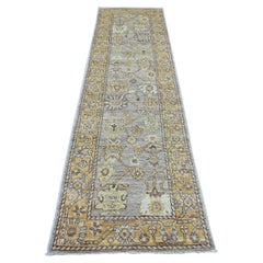 2'9"x9'7" Fossil Gray Hand Knotted Wool Afghan Angora Oushak Runner Oriental Rug