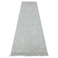 2
9"x9
7" Gray Afghan Angora Oushak Leaf Design Hand Knotted All Wool Runner Rug