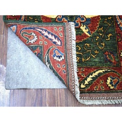 2'9"x9'7" Hand Knotted Green Afghan Turkoman Ersari With Tribal Design Wool Rug