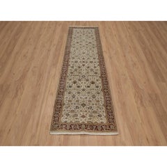 2'9"x9'7" Ivory Hand Knotted Kashan Design 300 KPSI New Zealand Wool Runner Rug