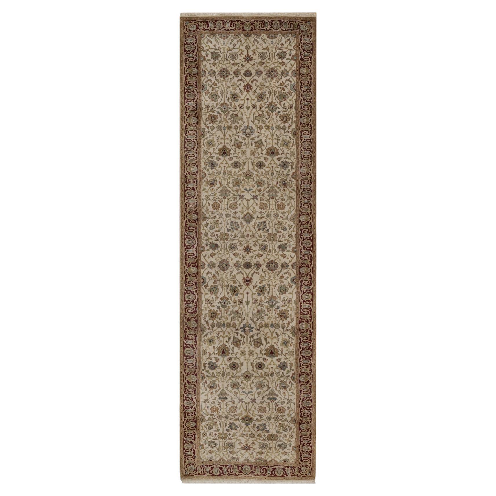 2'9"x9'7" Ivory Hand Knotted Kashan Design 300 KPSI New Zealand Wool Runner Rug
