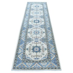 2
9 "x9
7" Ivory Vintage Look kazak Tappeto orientale in lana organica annodato a mano