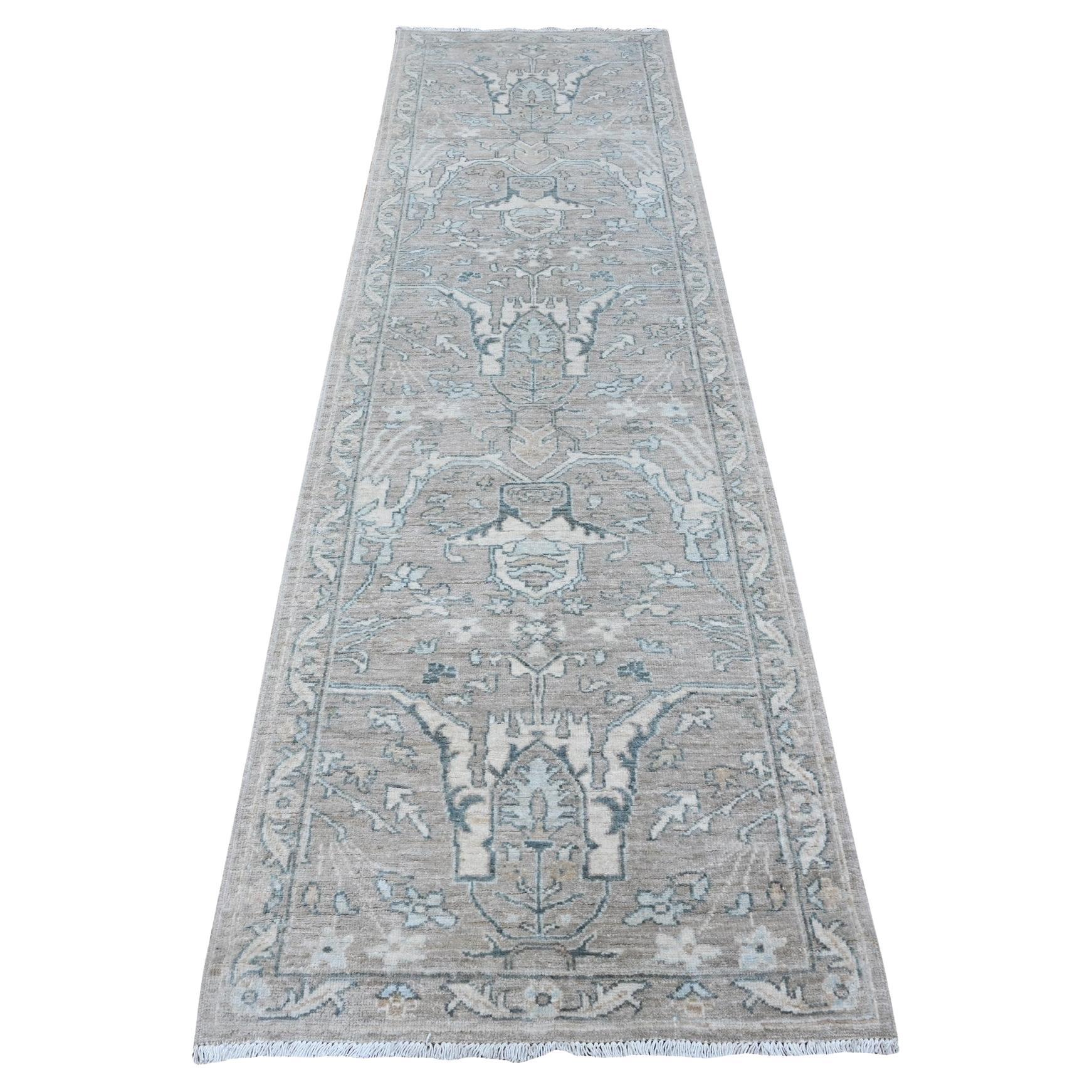 2'9 "x9'7" Marble Gray Peshawar Bijar Garus Wool Hand Knotted Runner Oriental Rugs
