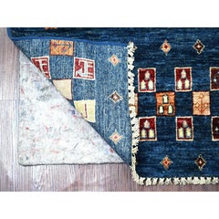 Alfombra de pasillo de lana pura, estilo Gabbeh de Kashkuli, de alta calidad, tejida a mano, en azul marino, de 84 cm x 295 cm