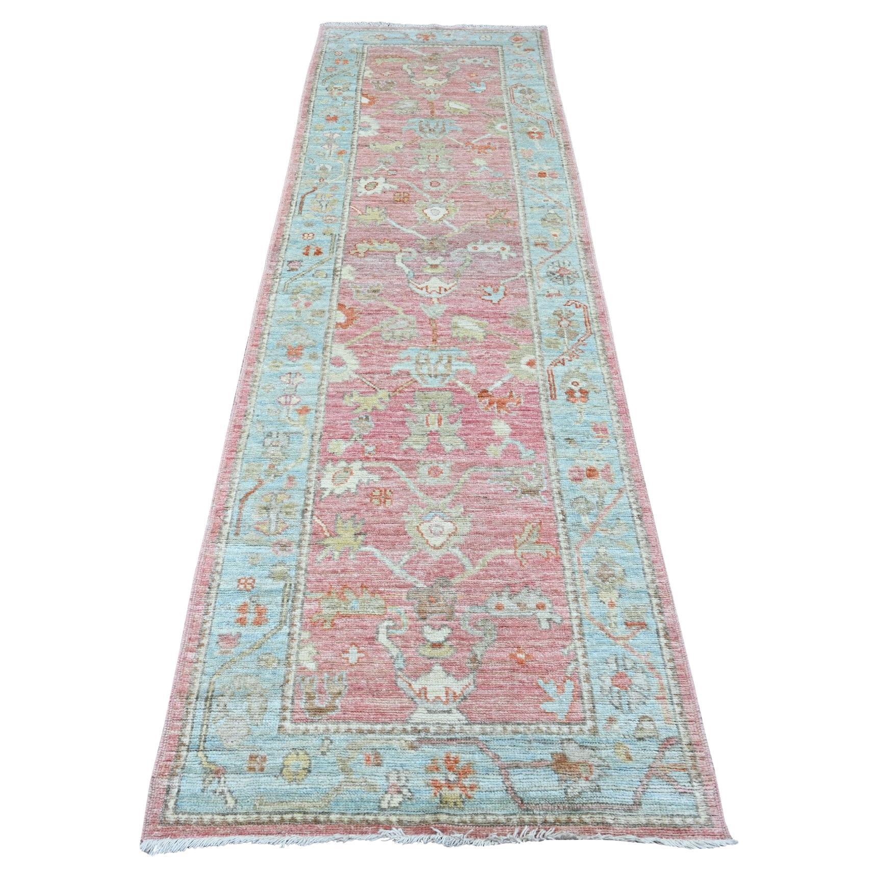 2'9 "x9'7" Rosa Afghan Angora Oushak Vines Design Hand geknüpft Wolle Läufer Teppich