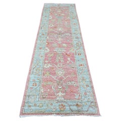 2'9 "x9'7" Rosa Afghan Angora Oushak Vines Design Hand geknüpft Wolle Läufer Teppich