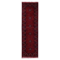2'9"x9'7" Red Afghan Andkhoy with Geometric Motif Wool Hand Knotted Runner Rug