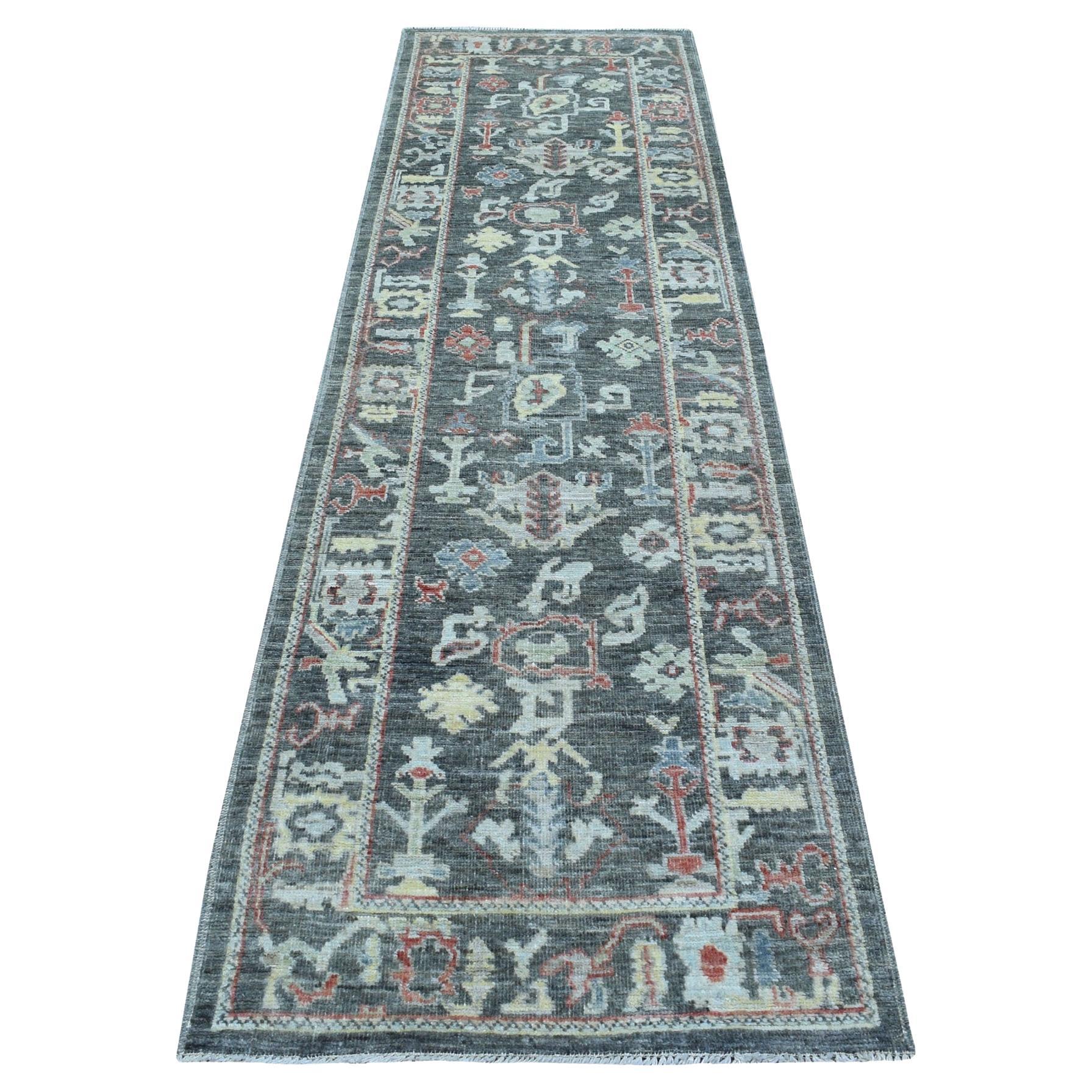 2'9 "x9'8" Charcoal Black Angora Oushak Pure Wool Hand Knots Rugs (tapis de course)