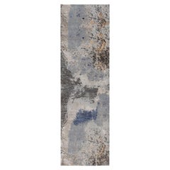 Tappeto orientale annodato a mano 2'9 "x9'8" grigio con design astratto in lana e seta