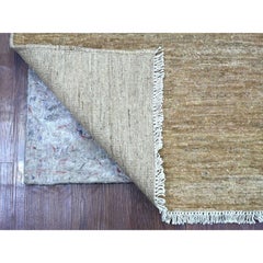 2'9"x9'8" Khaki Brown Plain Solid Pattern Hand Knotted Ghazni Wool Runner Rug