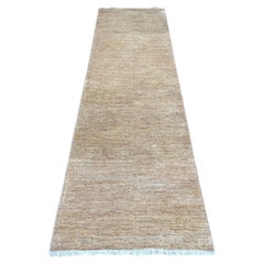 2'9"x9'8" Khaki Brown Plain Solid Pattern Hand Knotted Ghazni Wool Runner Rug