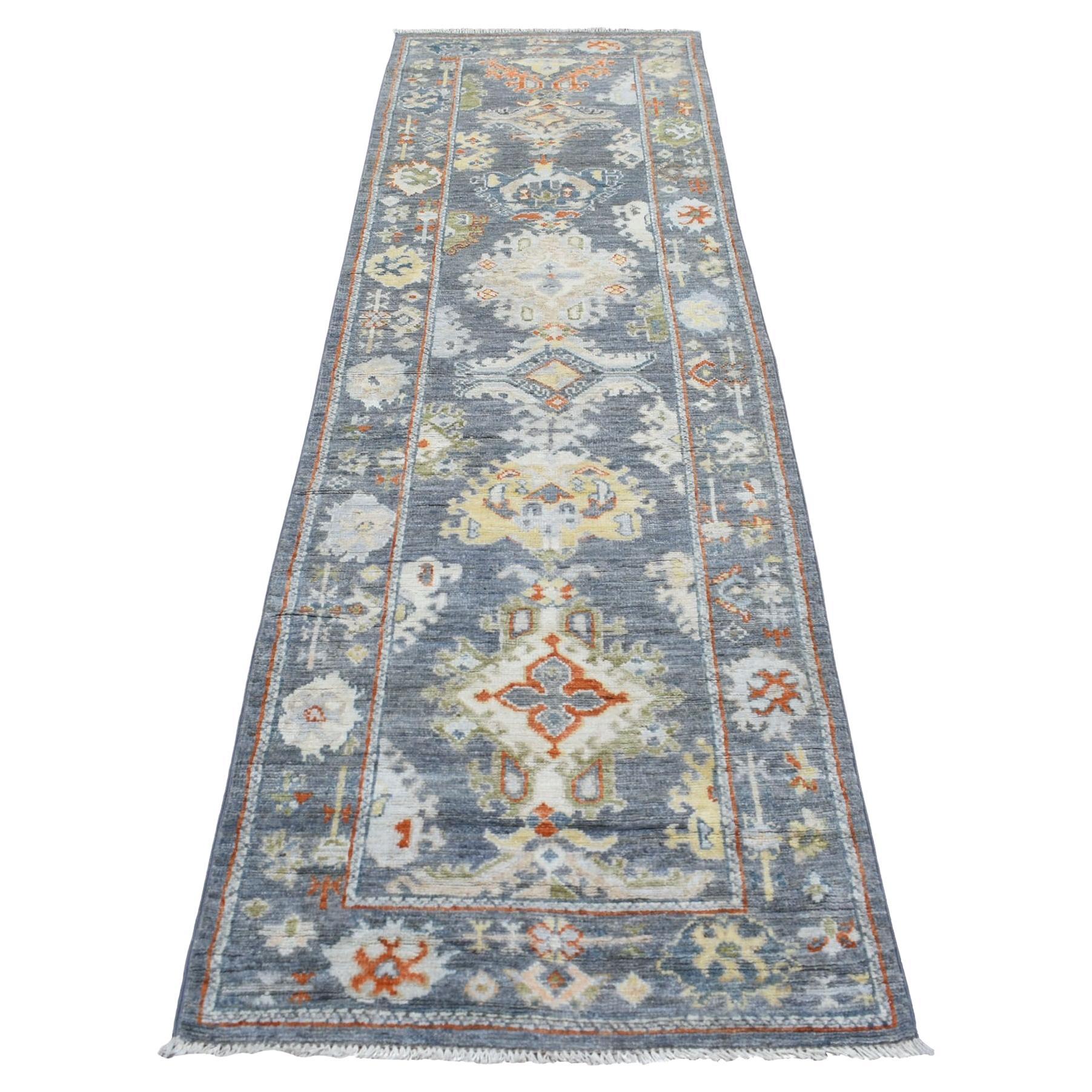 2
9"x9
9" Dark Gray Angora Oushak with Pop of Colors Soft Wool Hand Knotted Rug