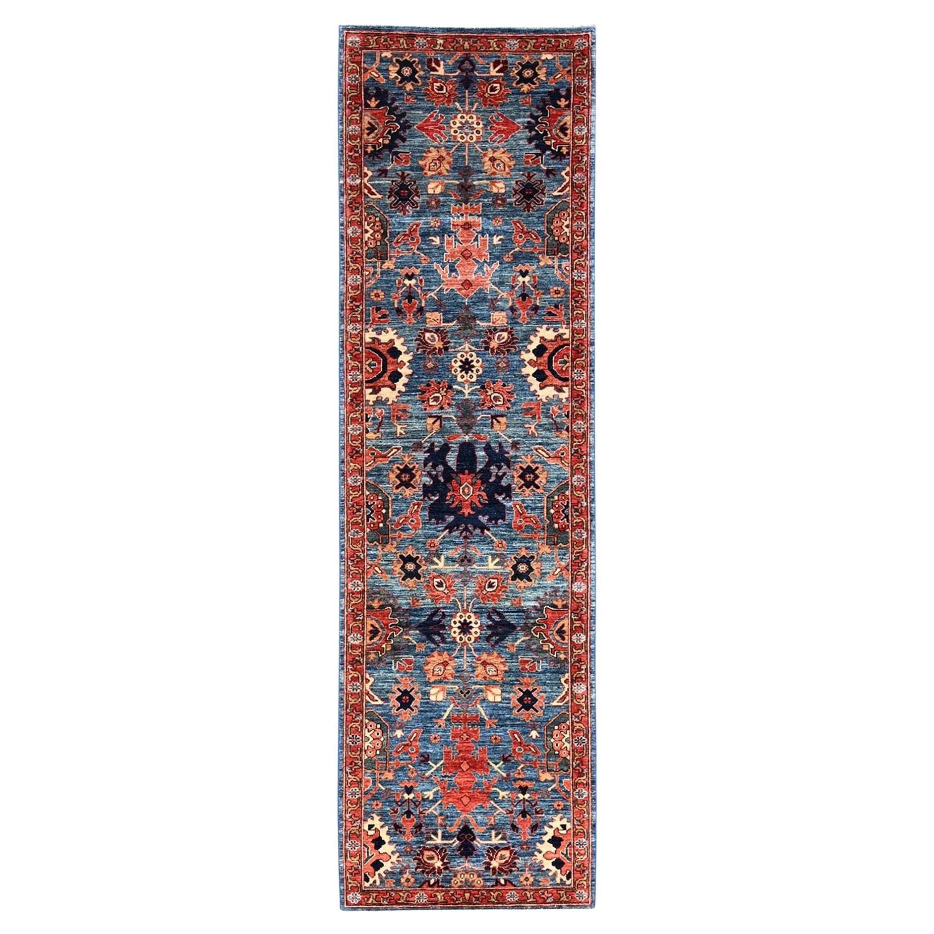 2
9 "x9
9" Imperial Blue Heriz All Over Design Hand geknüpft weiche Wolle Läufer Teppich im Angebot