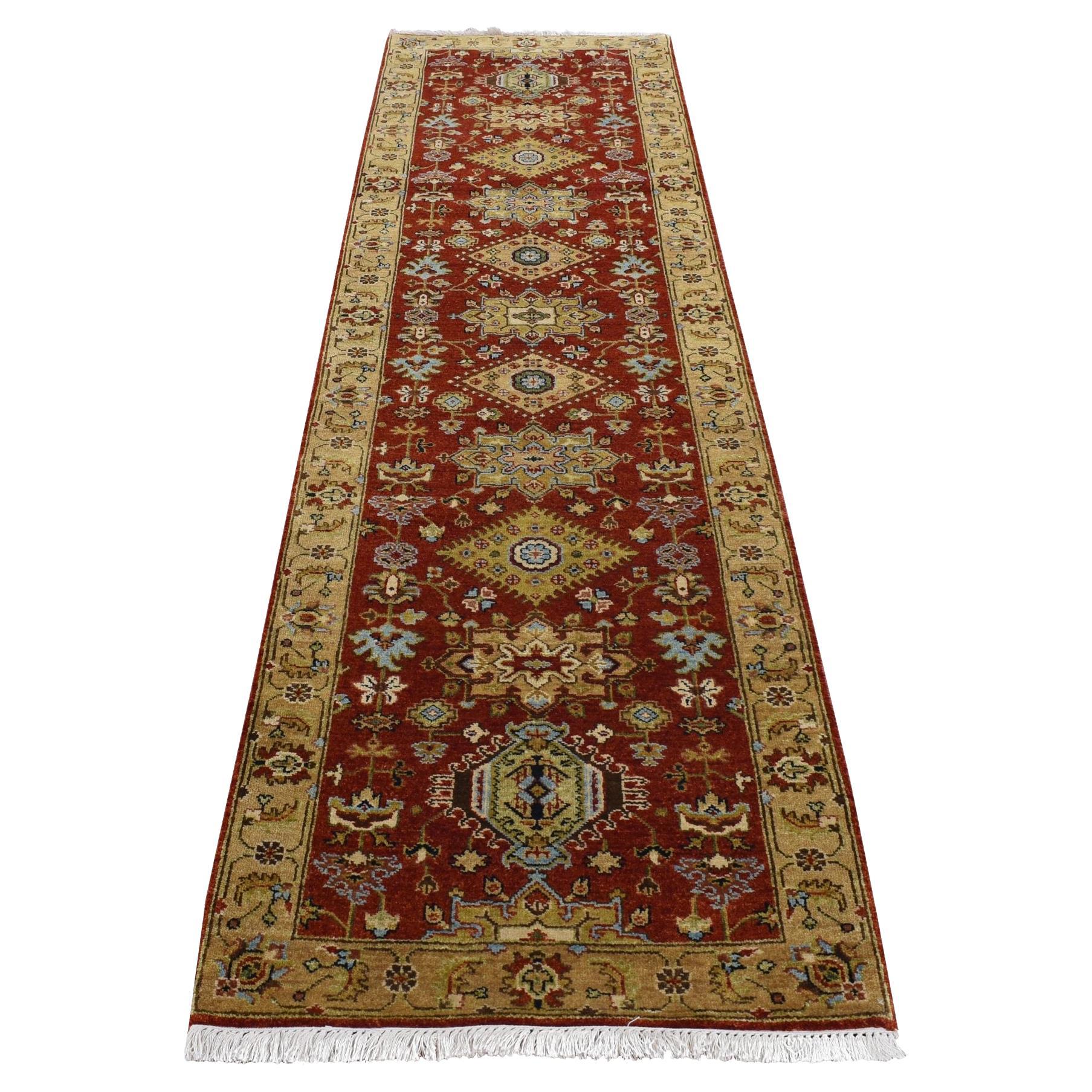 2'9"x9'9" Sangria Red Karajeh Design Pure Wool Hand Knotted Runner Oriental Rug