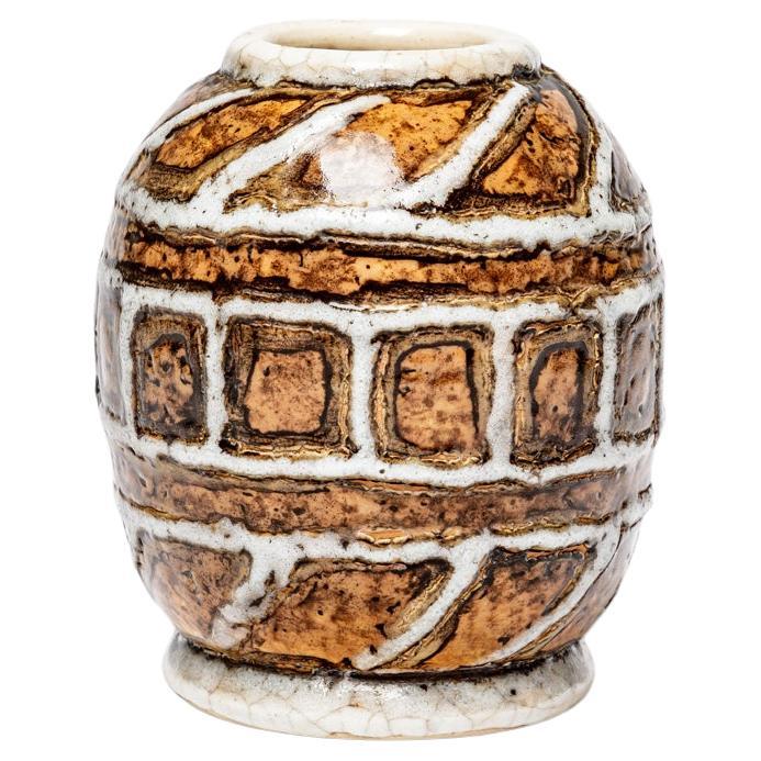 Vaso in ceramica geometrica bianca e marrone del 2° secolo art déco, stile J. Brown
