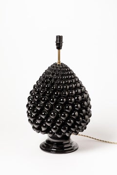 2àth Midcentury Italian Black Design Table Lamp Decorative Pine Apple