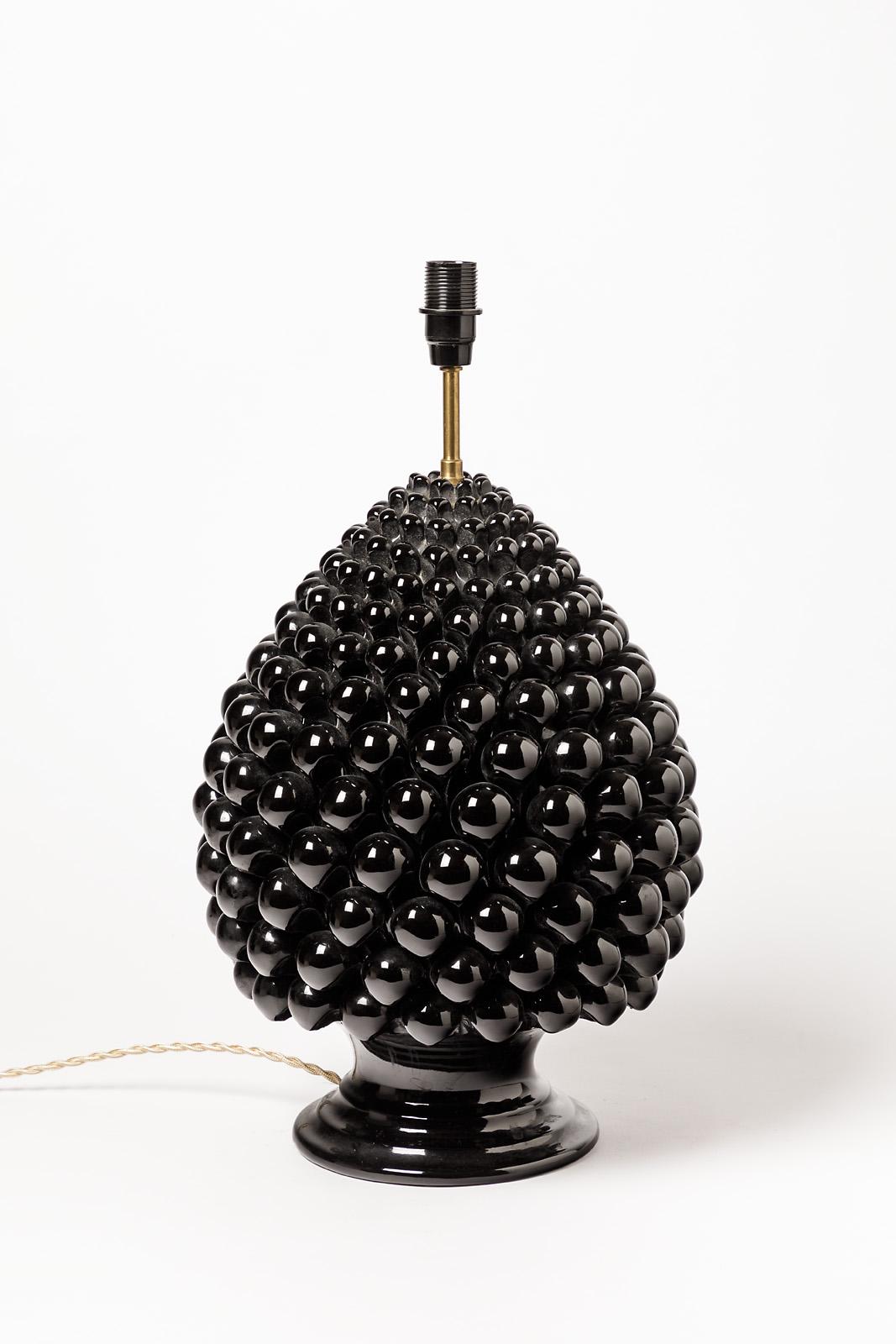 Mid-Century Modern 2àth Midcentury Italian Black Design Table Lamp Decorative Pine Apple For Sale