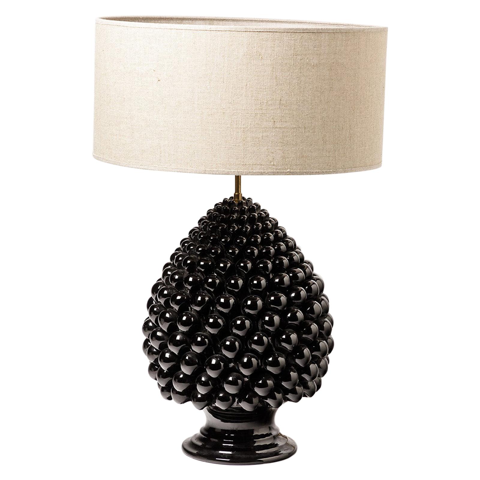 2àth Midcentury Italian Black Design Table Lamp Decorative Pine Apple For Sale