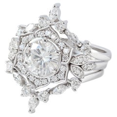 2carat Diamond Flower Engagement Ring, Three Ring Set - "Lily Pond" & "Iceland""