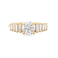2 Carat Minimalist Diamond Engagement Ring Yellow Gold Baguette Diamond Ring
