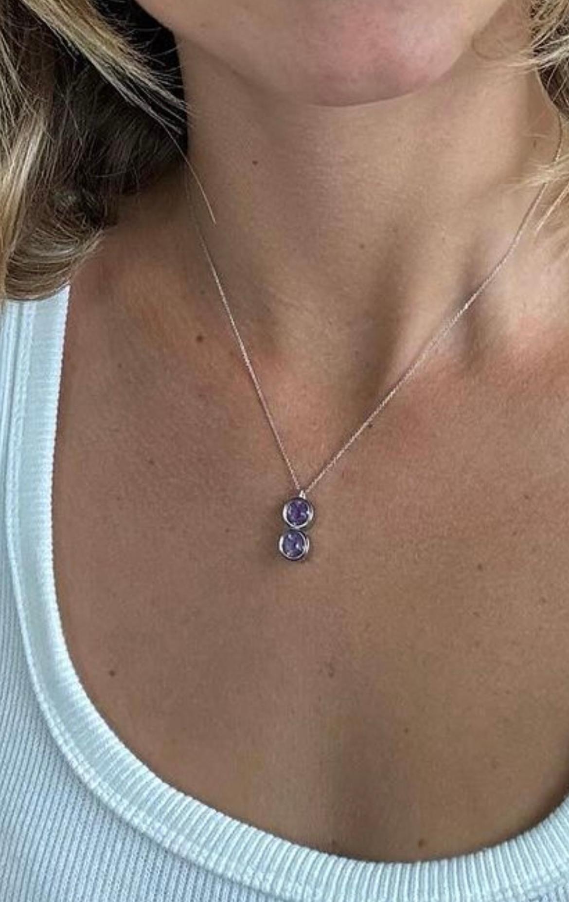 Artisan 2ct Amethyst drop necklace in 18k white gold with extender chain For Sale