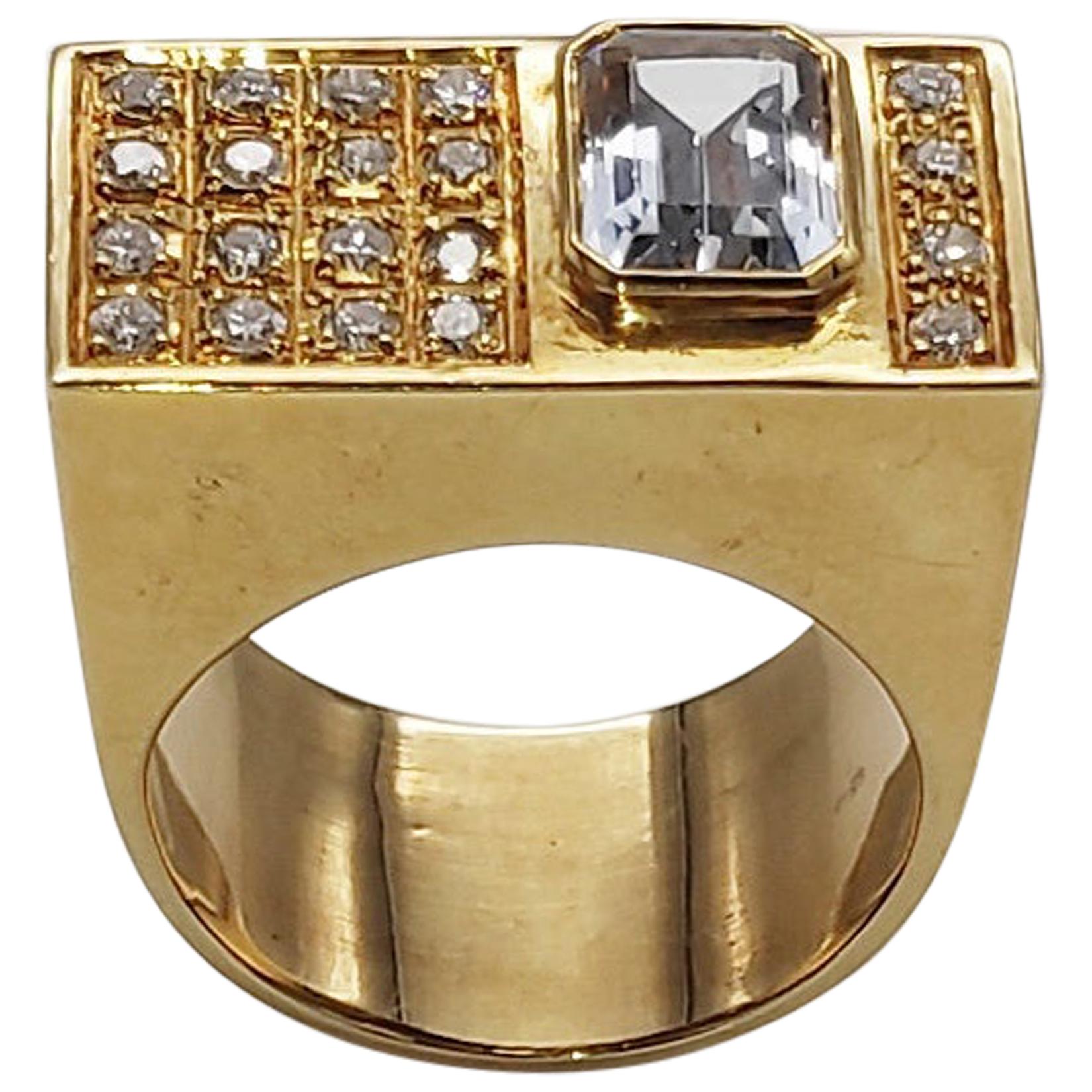 2 Carat Aquamarine and Diamond Gold Ring