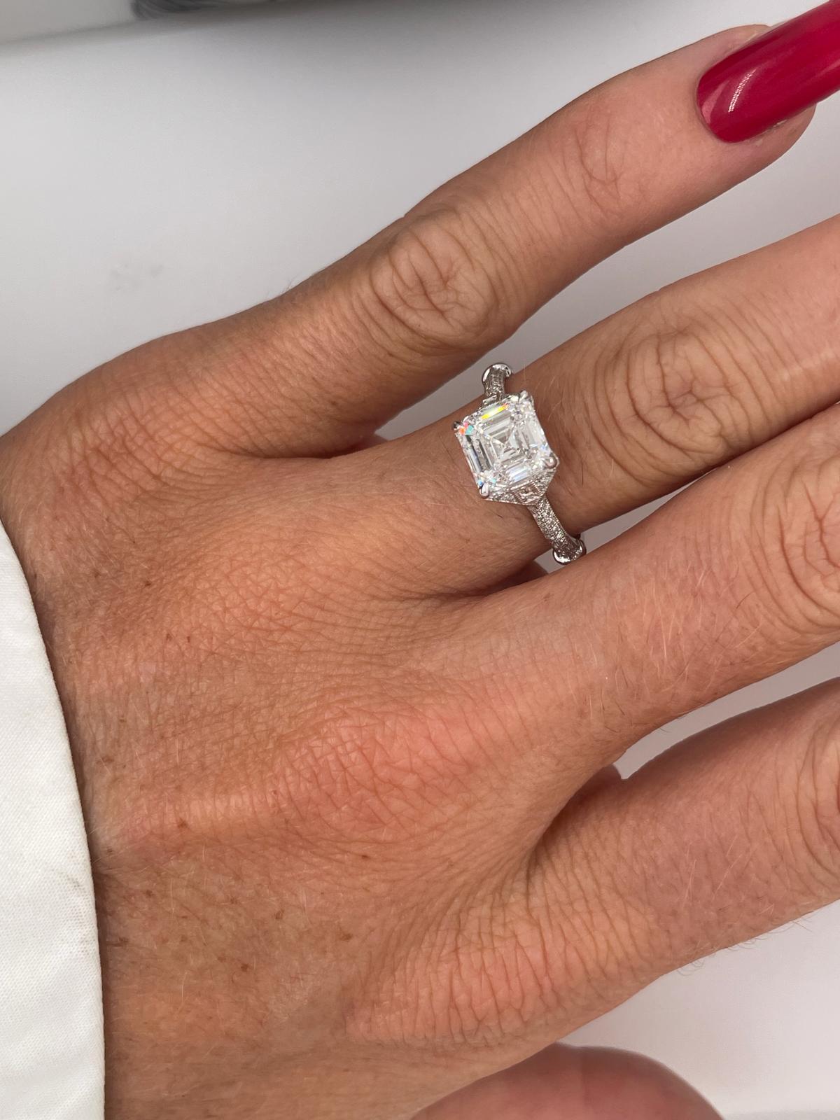 For Sale:  2ct Art Deco asscher cut diamond ring 10