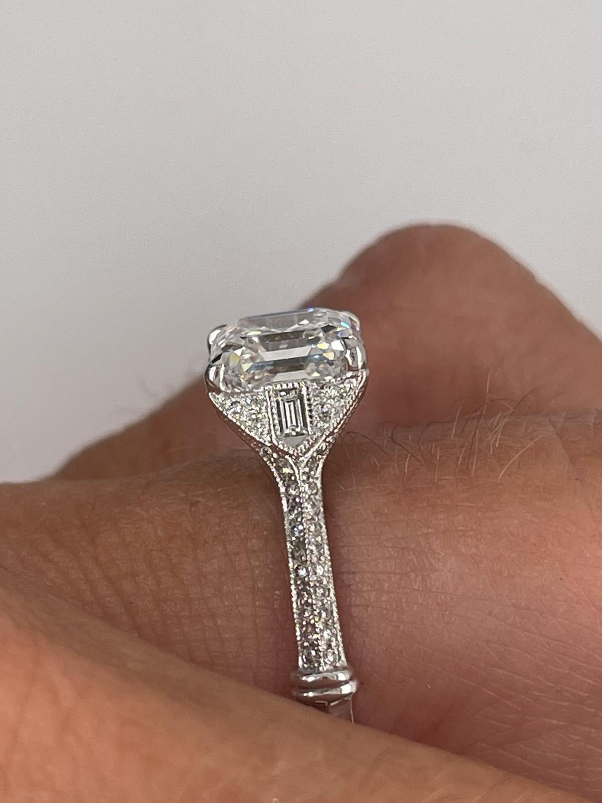 For Sale:  2ct Art Deco asscher cut diamond ring 14