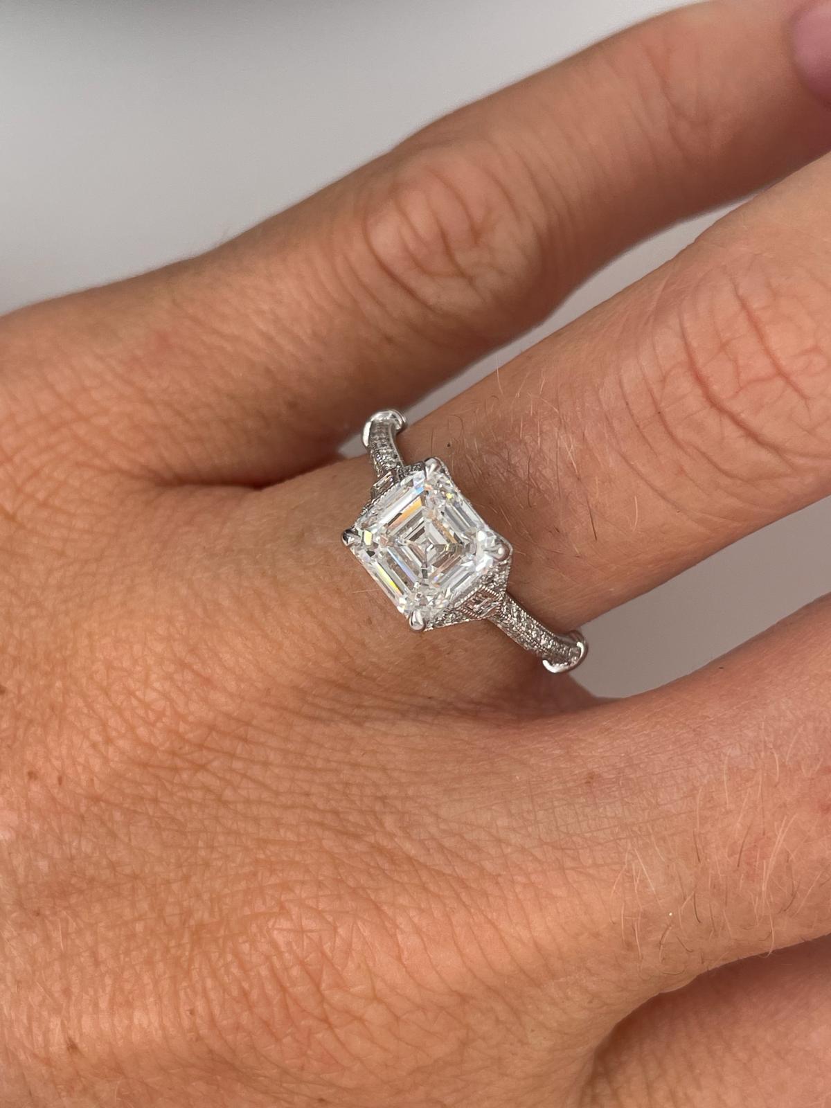 For Sale:  2ct Art Deco asscher cut diamond ring 9