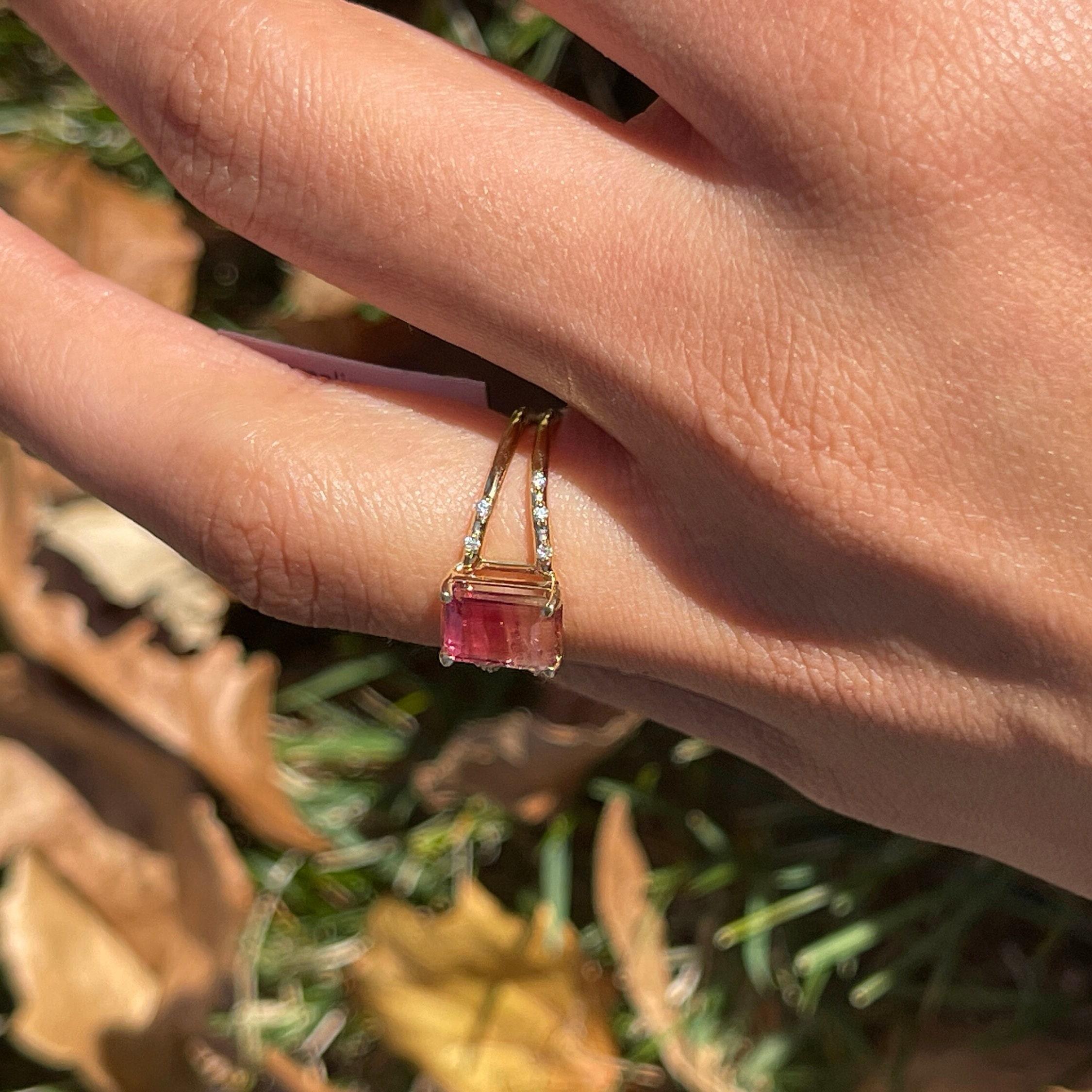 2ct Bicolor Tourmaline Ring w Earth Mined Diamonds in Solid 14K Gold EM 9x6mm 4