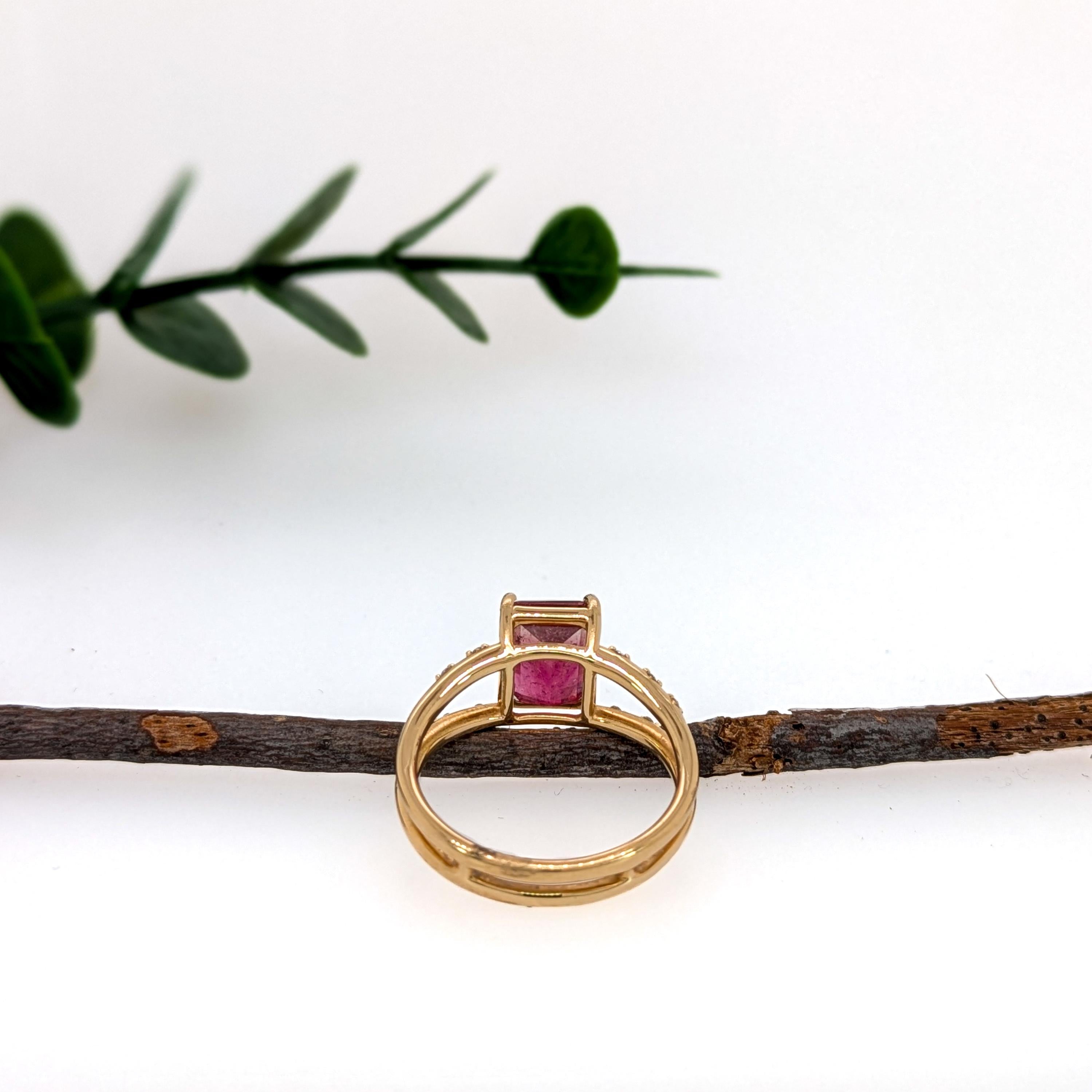 Emerald Cut 2ct Bicolor Tourmaline Ring w Earth Mined Diamonds in Solid 14K Gold EM 9x6mm