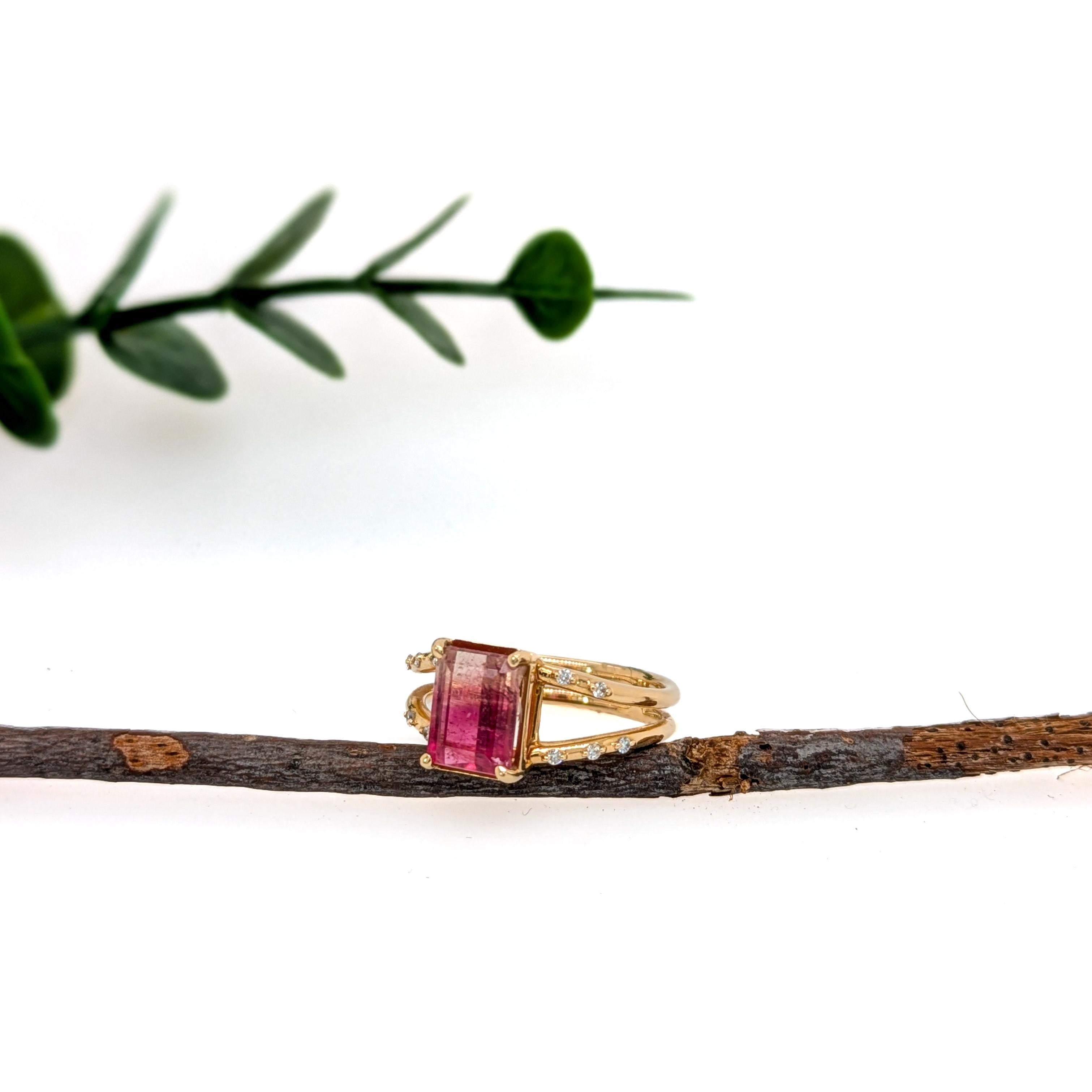 Modern 2ct Bicolor Tourmaline Ring w Earth Mined Diamonds in Solid 14K Gold EM 9x6mm