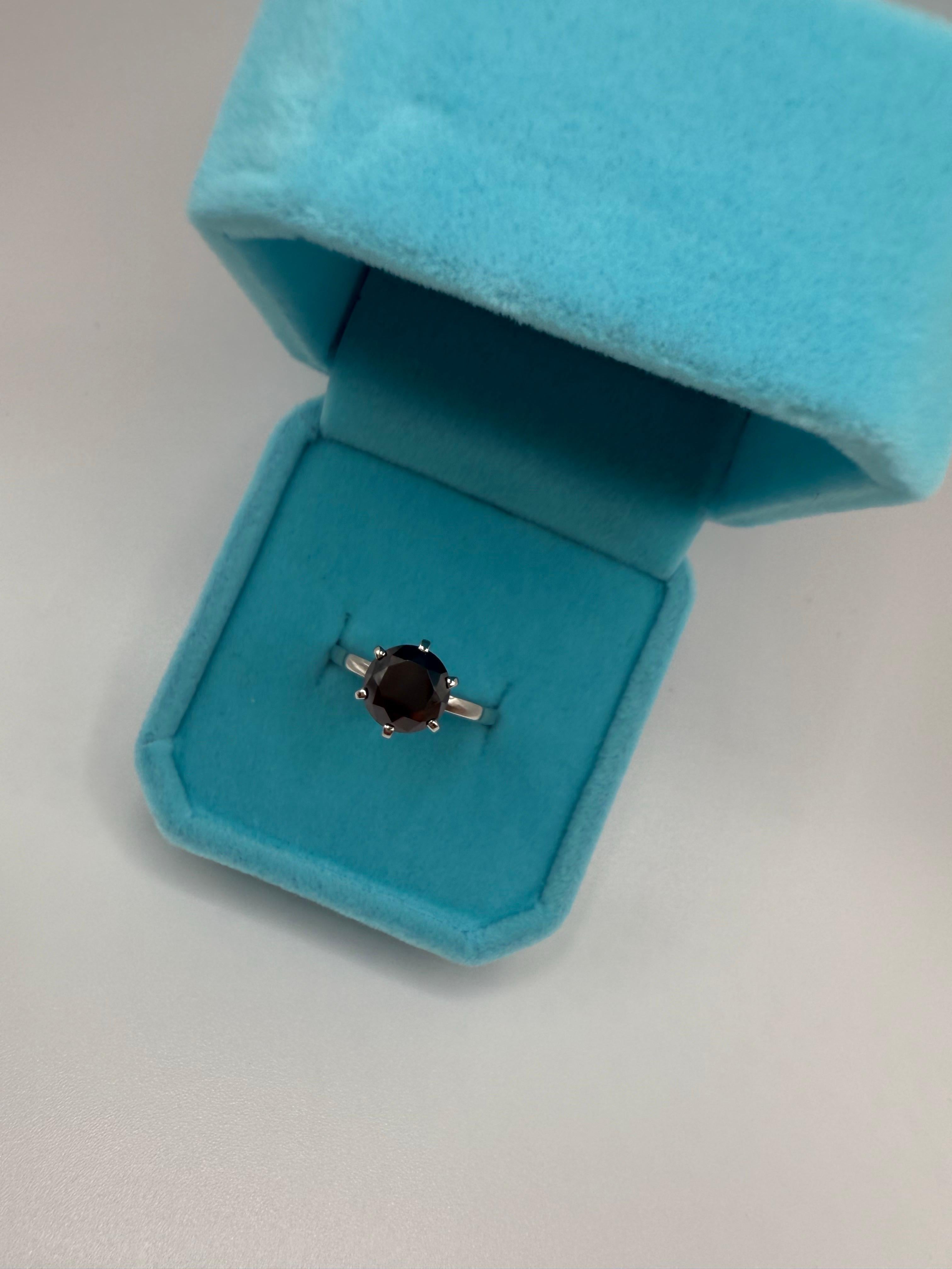 2ct Schwarzer Diamant Ring Solitär 14KT Gold eleganter großer Diamantring (Rundschliff) im Angebot