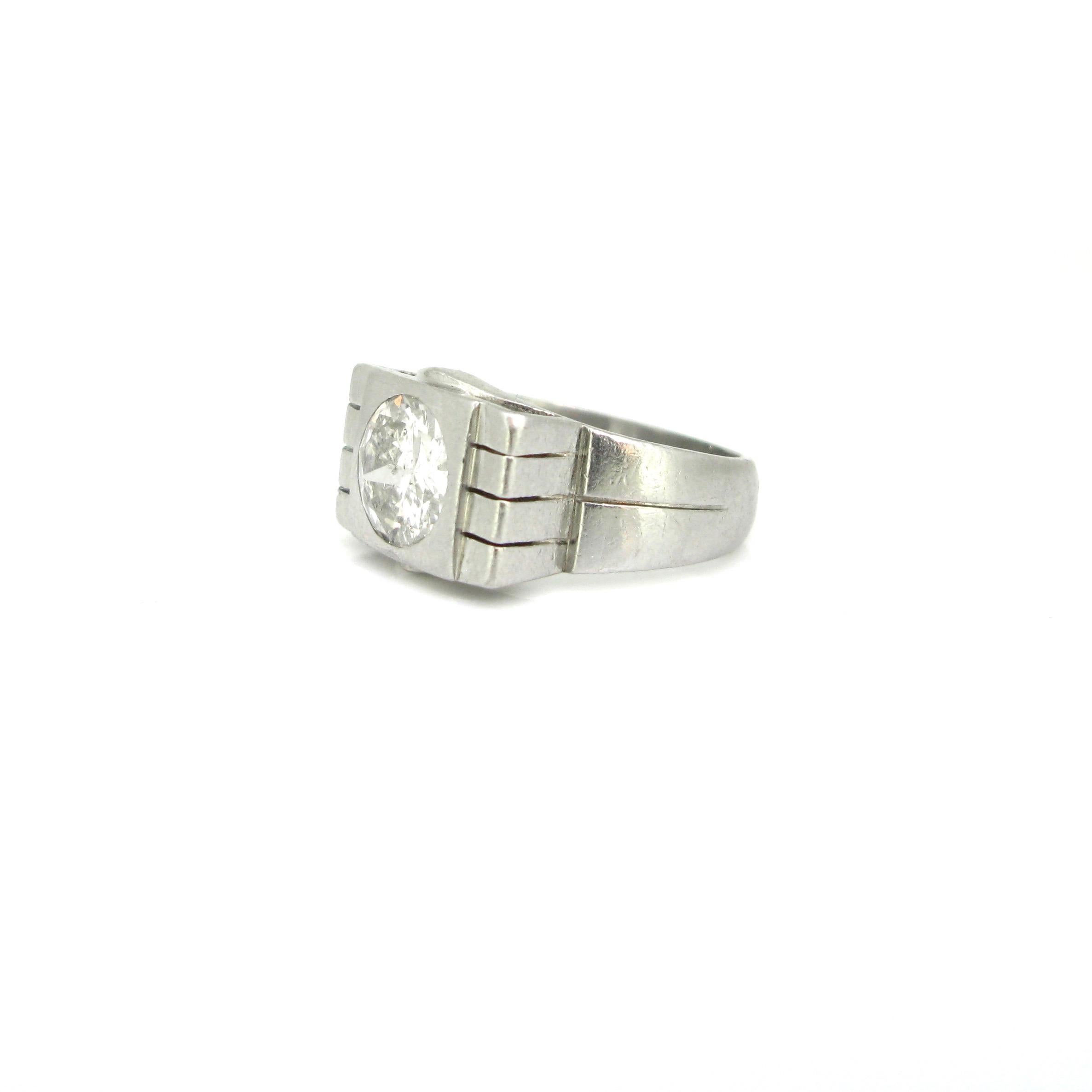 2 Carat Brilliant Cut Diamond Geometric Platinum Signet Solitaire Ring 2