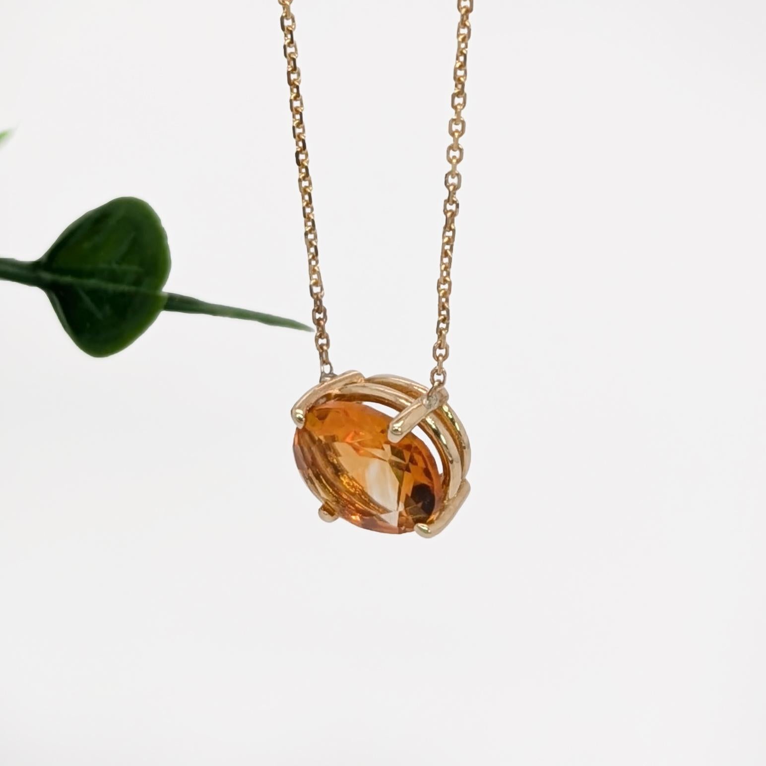 Art déco Pendentif Solitaire Citrine 2ct en or jaune 14K massif  OV 10x8mm en vente