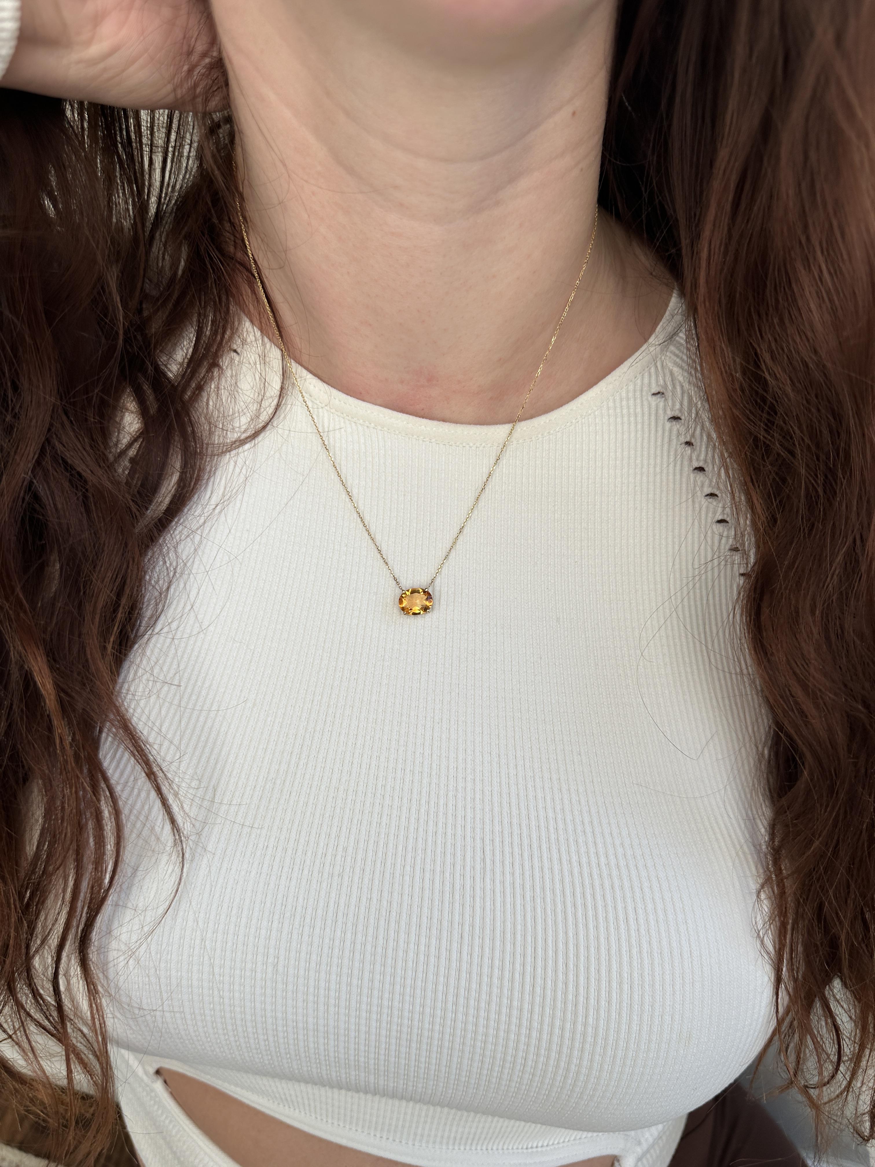 Pendentif Solitaire Citrine 2ct en or jaune 14K massif  OV 10x8mm en vente 1