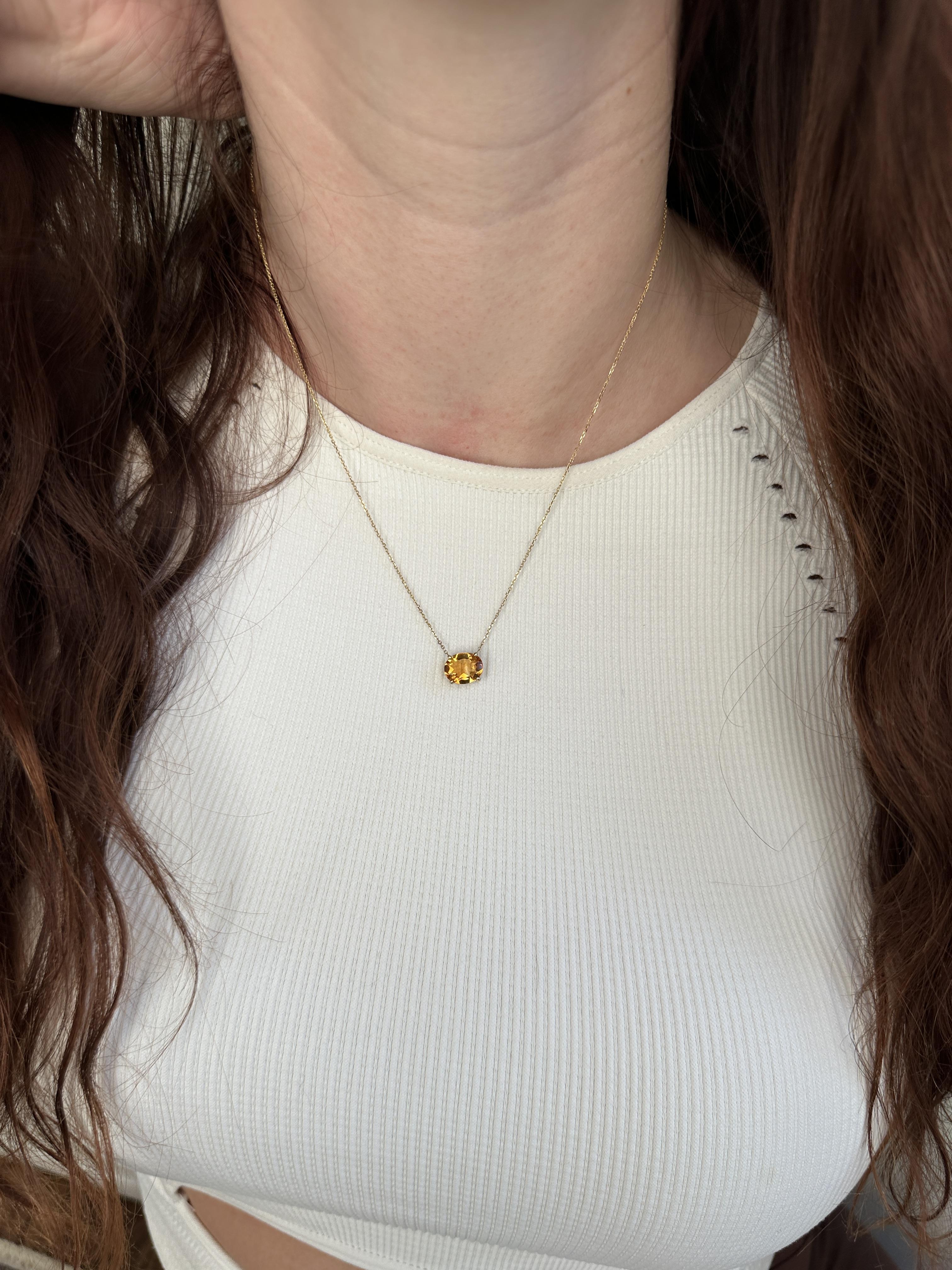 Pendentif Solitaire Citrine 2ct en or jaune 14K massif  OV 10x8mm en vente 1