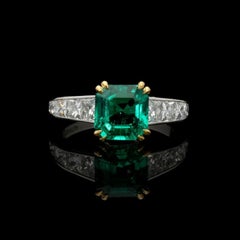 2 Carat Natural Emerald Diamond White Gold Engagement Ring, Emerald Wedding Ring