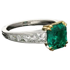 2 Carat Natural Emerald Diamond White Gold Engagement Ring, Emerald Wedding Ring