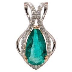 2ct Colombian Emerald Pendant w Natural Diamond Accents in Solid 14K White Gold