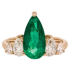 2ct Colombian Emerald Ring w Earth Mined Diamonds in Solid 14K Gold PE 12.5x6mm