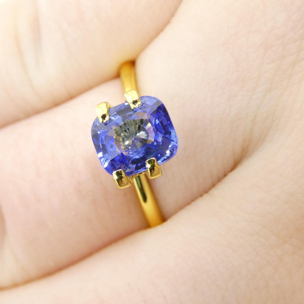 Description:

Gem Type: Sapphire 
Number of Stones: 1
Weight: 2 cts
Measurements: 7.20 x 6.34 x 4.53 mm
Shape: Cushion
Cutting Style Crown: Brilliant Cut
Cutting Style Pavilion: Step Cut 
Transparency: Transparent
Clarity: Very Slightly