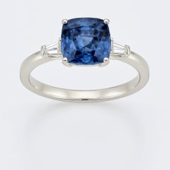 2ct Cushion Natural Blue Sapphire Ring in Platinum Sterling Silver