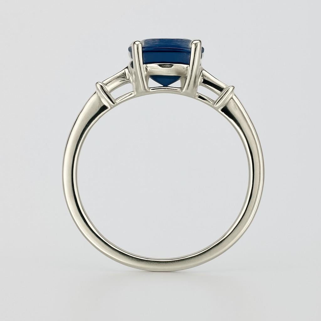2ct Cushion Natural Blue Sapphire Ring in Platinum Sterling Silver For Sale 5