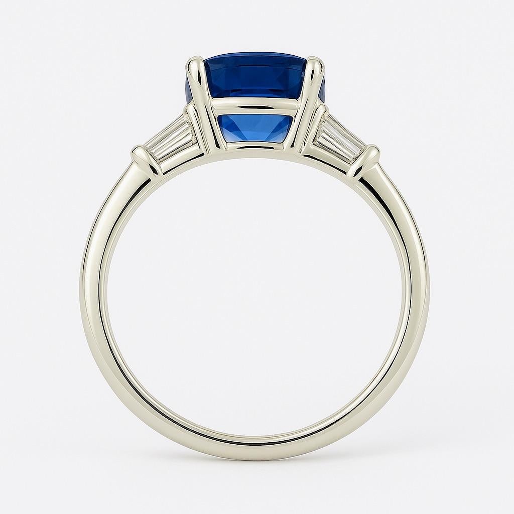 2ct Cushion Natural Blue Sapphire Ring in Platinum Sterling Silver For Sale 1