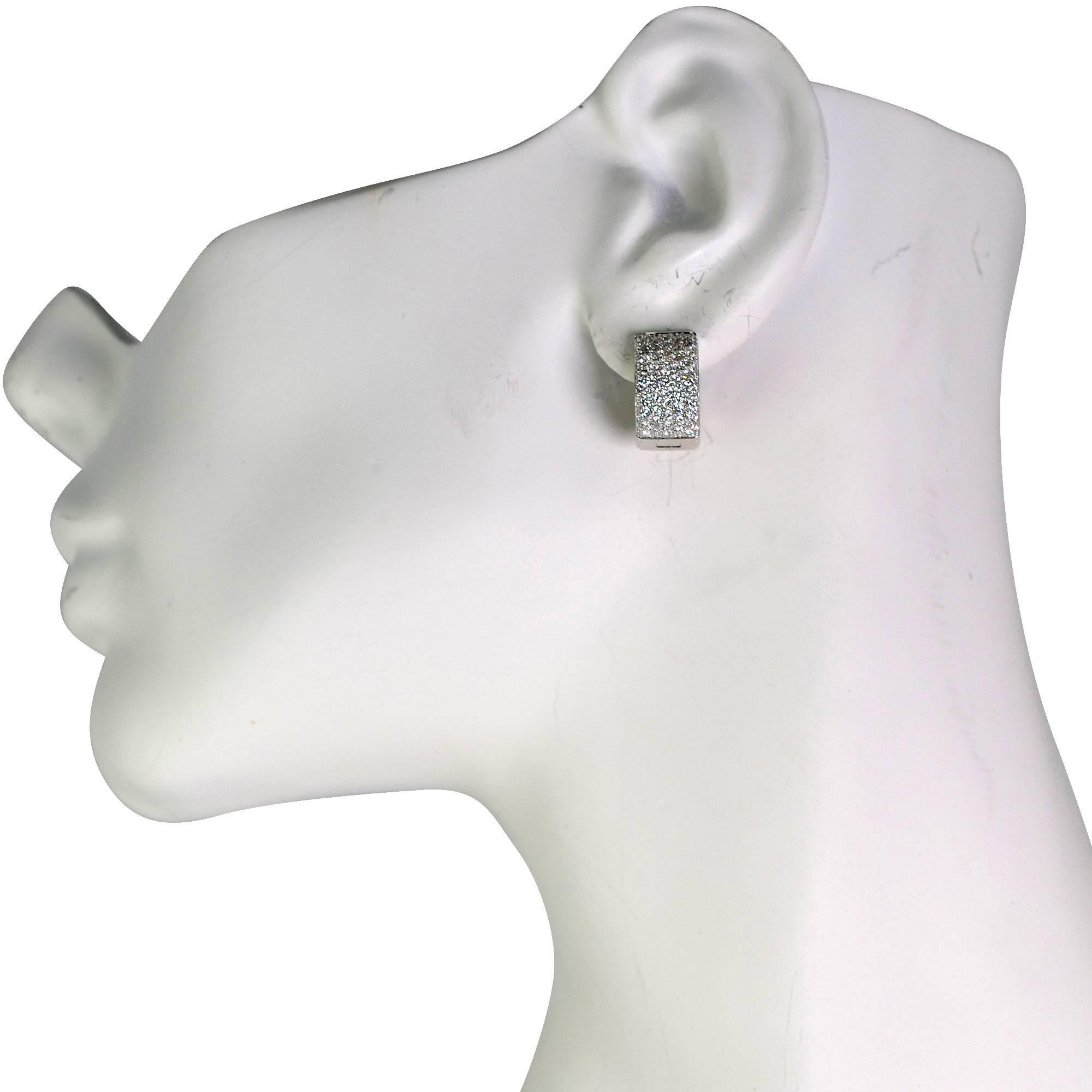 Modern 2 Carat Diamond 18 Karat White Gold Huggie Earrings