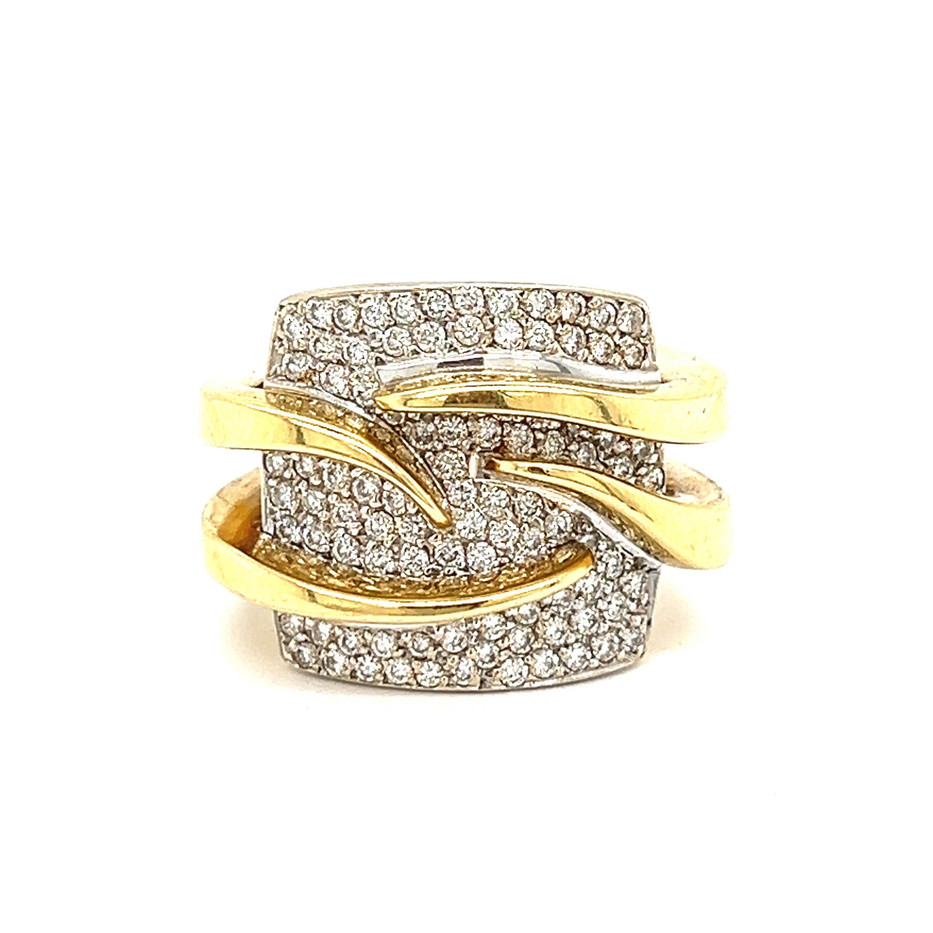 This  2 ct Diamond and 18k gold Vintage Ring is a one-of-a-kind. An intricate weaved design with over 2 carats of diamonds set in 18k gold makes it a bold addition to your look.