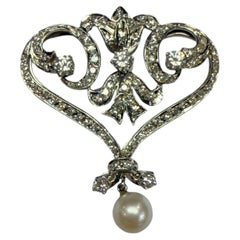 2ct Diamond Brooch 14KT gold Pearl diamond brooch, year unknown