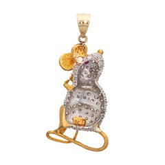 2ct Diamond Mouse Pendant Vintage 18k Yellow Gold Estate Fine Animal Jewelry